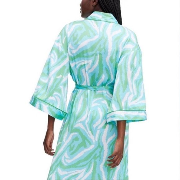 DVF x Target XL Disco Zebra White Blue Green Long Satin Belted Open Front - Picture 4 of 16